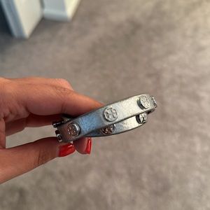 Tory Burch Silver Leather Wrap Bracelet